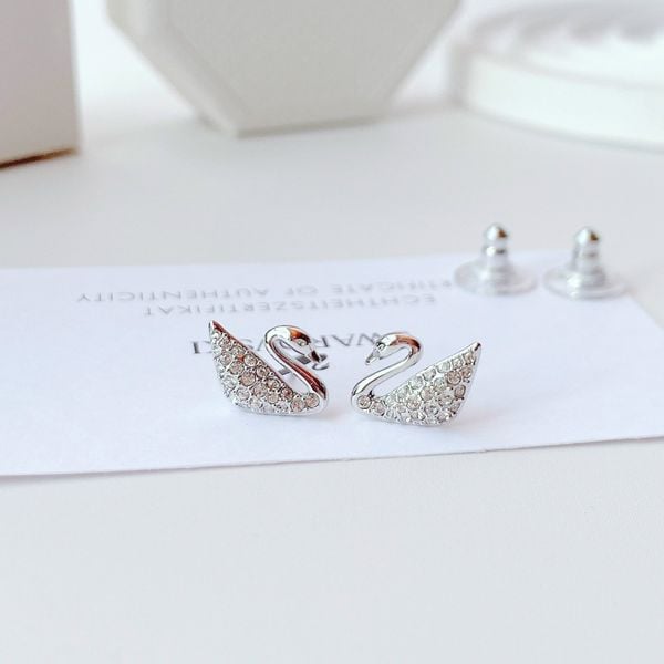  Khuyên tai thiên nga Swarovski màu trắng - Swarovski Swan Pierced Earrings, White, Rhodium Plated 