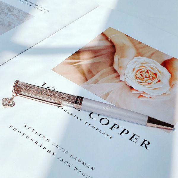  Bút ký Swarovski mẫu gắn charm tim - Swarovski Crystalline ballpoint pen Heart, Rose gold tone, Pink lacquered, Rose gold-tone plated 