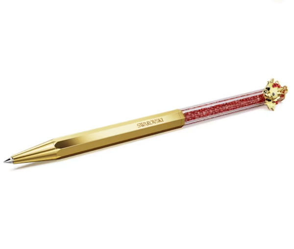  Crystalline Dragon & Phoenix ballpoint pen Octagon shape, Dragon, Red, Gold-tone plated 