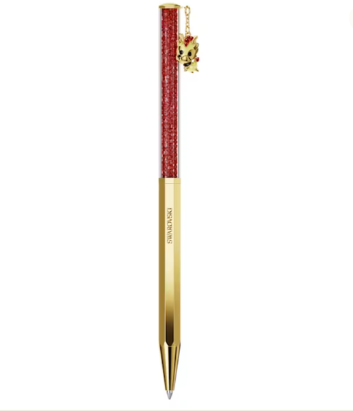  Crystalline Dragon & Phoenix ballpoint pen Octagon shape, Dragon, Red, Gold-tone plated 
