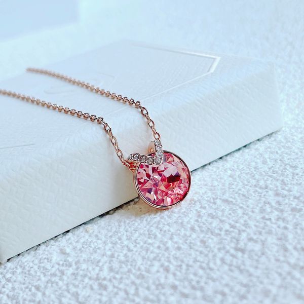  Dây chuyền Swarovski Bella V màu hồng, màu vàng (mẫu mới) - Bella V pendant Round cut, Pink, Gold tone 