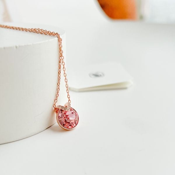  Dây chuyền Swarovski Bella V màu hồng, màu vàng (mẫu mới) - Bella V pendant Round cut, Pink, Gold tone 