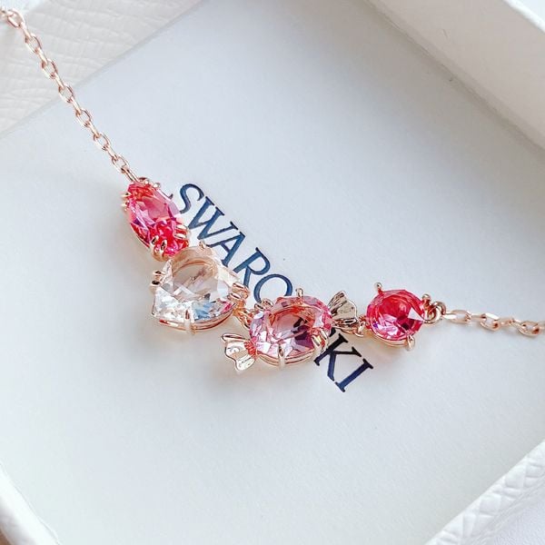 Dây chuyền Swarovski Gema kẹo ngọt - Swarovski Gema 520 pendant Candy and heart, Pink, Rose gold-tone plated 