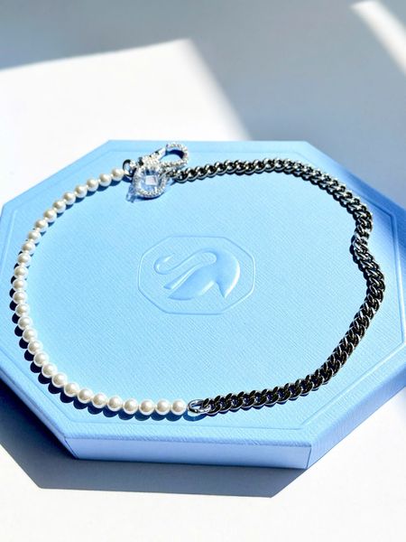  Dextera necklace Pavé, Crystal pearl, White, Rhodium plated 