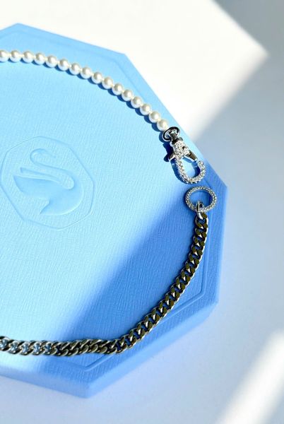  Dextera necklace Pavé, Crystal pearl, White, Rhodium plated 