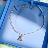  Dây chuyền Swarovski Teddy gấu xanh mix ngọc trai - Swarovski Teddy pendant Bear, Multicolored, Gold-tone plated 