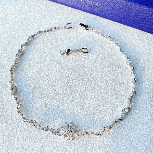 Dây chuyền Swarovski Gema trắng - Swarovski Gema necklace Mixed cuts, Flower, White, Rhodium plated 
