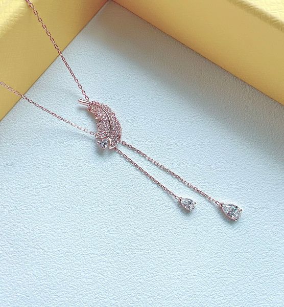 Dây chuyền Swarovski lông vũ màu vàng hồng - Swarovski Nice Y pendant Feather, White, Rose gold-tone plated 