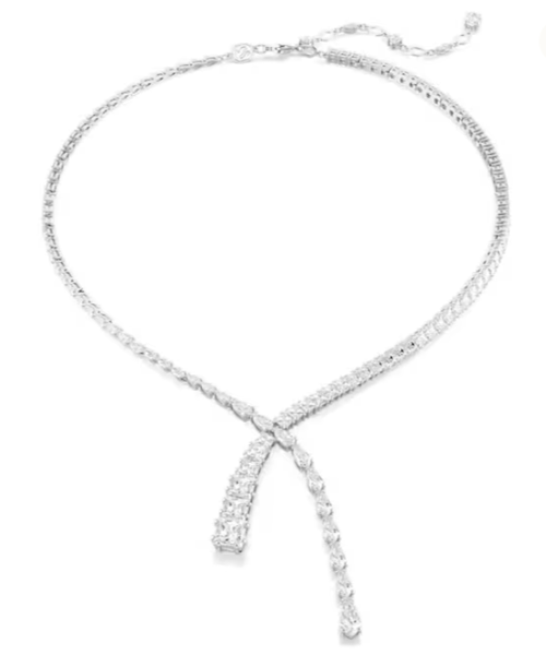  Matrix Y necklace Mixed cuts, White, Rhodium plated 