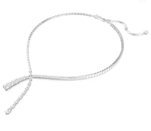  Matrix Y necklace Mixed cuts, White, Rhodium plated 