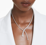  Matrix Y necklace Mixed cuts, White, Rhodium plated 