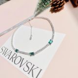  Matrix Tennis necklace Mixed cuts, Green, Rhodium plated 