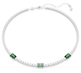  Matrix Tennis necklace Mixed cuts, Green, Rhodium plated 