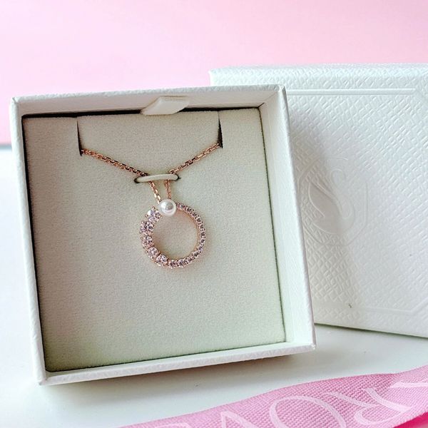  Matrix pendant Crystal pearl, Round cut, White, Rose gold-tone plated 