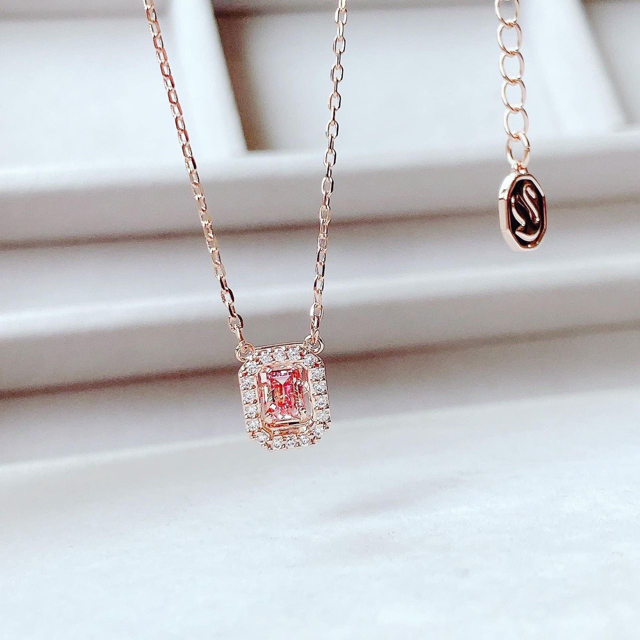 Millenia necklace, Octagon cut, Pink, Rose gold-tone plated