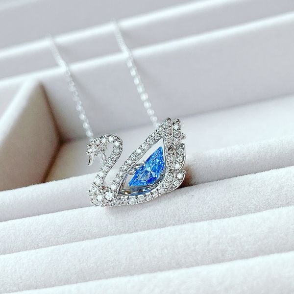  Dây chuyền thiên nga Swarovski đá nhảy xanh  - Swarovski Dancing Swan necklace Swan, Blue, Rhodium plated 