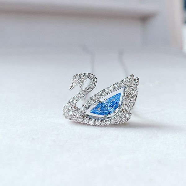  Dây chuyền thiên nga Swarovski đá nhảy xanh  - Swarovski Dancing Swan necklace Swan, Blue, Rhodium plated 