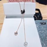  Dây chuyền thiên nga đen chữ Y Swarovski màu vàng hồng - Swarovski Iconic Swan Double Y Necklace, Black, Rose gold-tone plated 