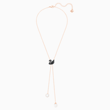  Dây chuyền thiên nga đen chữ Y Swarovski màu vàng hồng - Swarovski Iconic Swan Double Y Necklace, Black, Rose gold-tone plated 