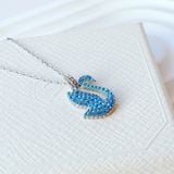  Dây chuyền thiên nga Swarovski tung cánh mẫu new màu xanh biển - Swarovski Iconic Swan pendant Swan, Medium, Blue, Rhodium plated 
