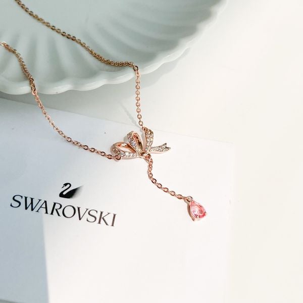  Dây chuyền Swarovski Volta nơ - Swarovski Volta Y pendant Bow, Pink, Rose gold-tone plated 