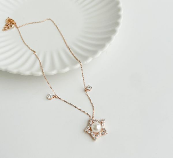  Dây chuyền Swarovski Stella màu vàng hồng - Swarovski Stella necklace Mixed cuts, Star, White, Rose gold-tone plated 