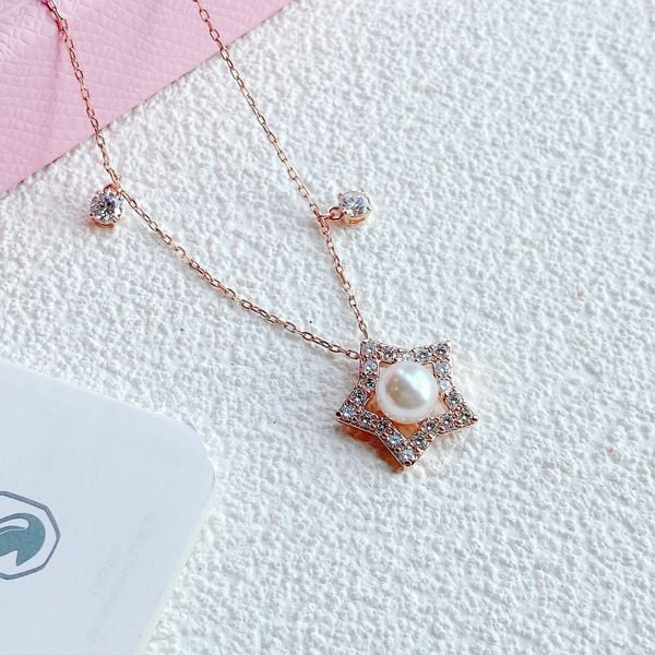  Dây chuyền Swarovski Stella màu vàng hồng - Swarovski Stella necklace Mixed cuts, Star, White, Rose gold-tone plated 