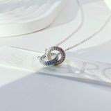  Stone necklace Pavé, Intertwined circles, Blue, Rhodium plated 