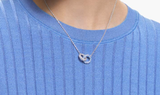  Stone necklace Pavé, Intertwined circles, Blue, Rhodium plated 