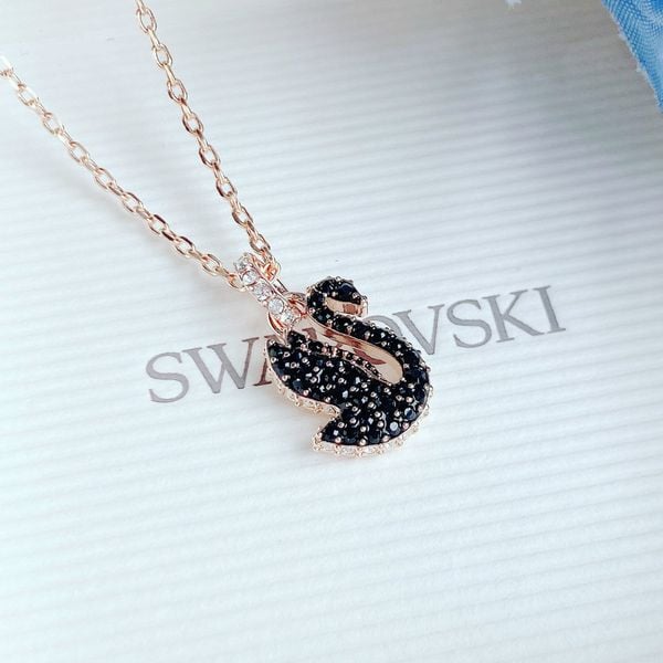  Swarovski Swan pendant Swan, Small, Black, Rose gold-tone plated 