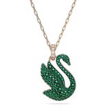  Dây chuyền thiên nga Swarovski tung cánh mẫu new màu xanh lá - Swarovski Iconic Swan pendant Swan, Medium, Green, Rose gold-tone plated 