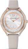  Đồng hồ Swarovski Crystalline Aura màu nude - Crystalline Aura watch Swiss Made, Leather strap, Gray, Rose gold-tone finish 