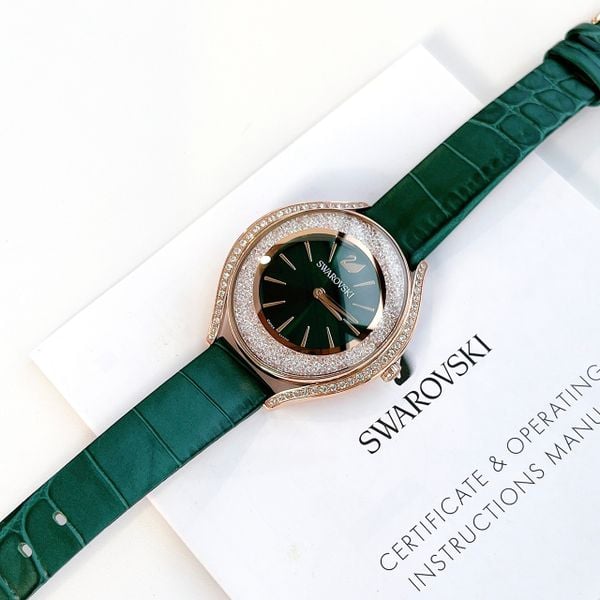  Đồng hồ Swarovski Crystalline Aura màu xanh ngọc lục bảo - Swarovski  Crystalline Aura watch Swiss Made, Leather strap, Green, Rose gold-tone finish 