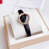  Đồng hồ Crystal flower dây da đen - Crystal Flower watch Swiss Made, Leather strap, Black, Rose gold-tone finish 