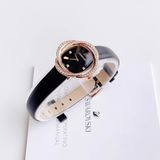  Đồng hồ Crystal flower dây da đen - Crystal Flower watch Swiss Made, Leather strap, Black, Rose gold-tone finish 
