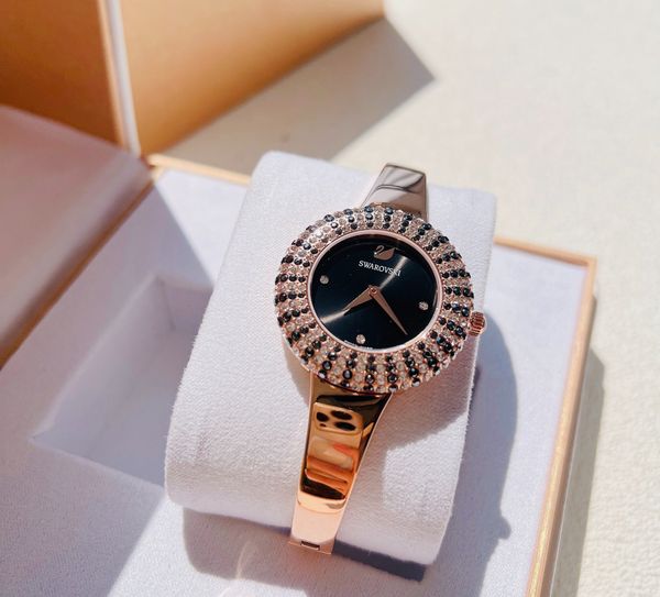 Crystal Rose watch Swiss Made, Metal bracelet, Black, Rose gold-tone finish 