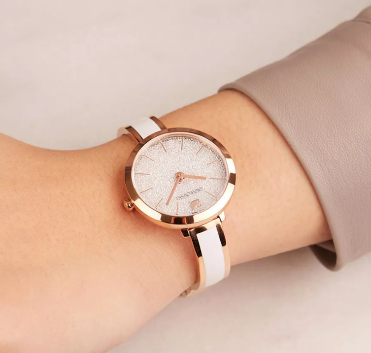  Đồng hồ Swarovski Crystalline màu trắng - Swarovski Crystalline Delight watch Swiss Made, Metal bracelet, White, Rose gold-tone finish 