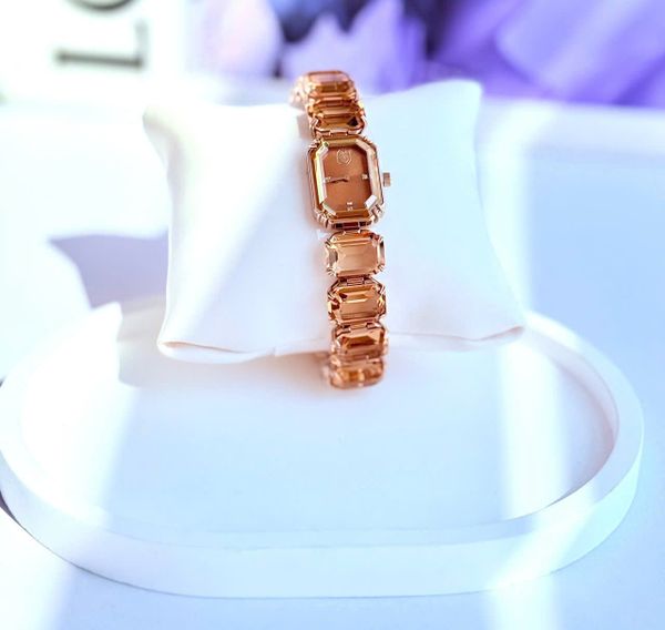  Đồng hồ Octagon cut bracelet, Brown, Champagne gold-tone finish 