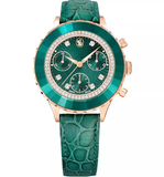  Octea Chrono watch Swiss Made, Leather strap, Green, Rose gold-tone finish 