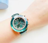  Octea Chrono watch Swiss Made, Leather strap, Green, Rose gold-tone finish 