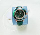  Octea Chrono watch Swiss Made, Leather strap, Green, Rose gold-tone finish 