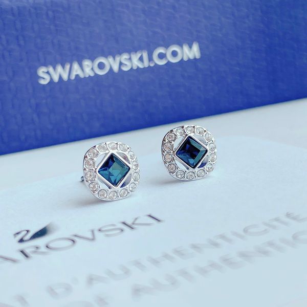  Khuyên tai Swarovski Angelic đá vuông - Swarovski Angelic stud earrings Square cut, Blue, Rhodium plated 