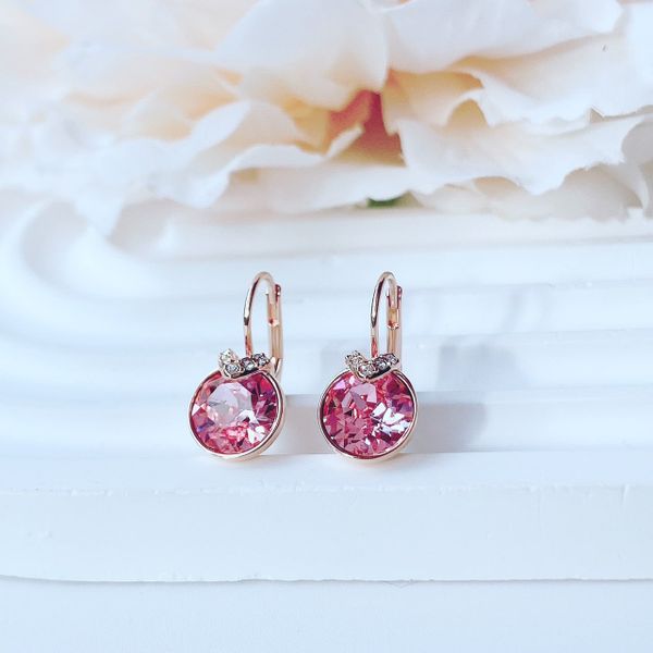  Khuyên tai Bella V hồng mẫu mới - Swarovski Bella V drop earrings Round cut, Pink, Rose gold-tone plated 