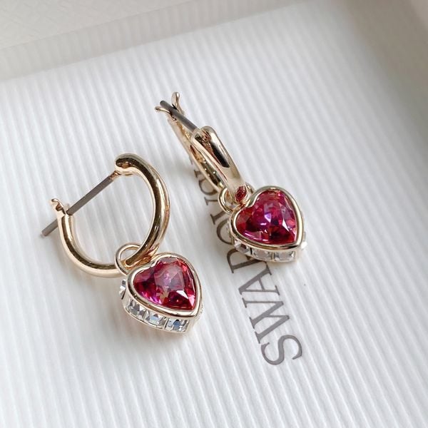  Chroma drop earrings Heart, Red, Gold-tone plated 