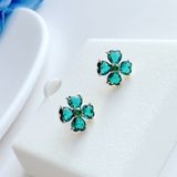  Khuyên tai cỏ bốn lá màu xanh ngọc lục bảo - Swarovski Idyllia stud earrings Clover, Green, Gold-tone plated 