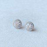  Khuyên tai Constella nụ màu trắng - vàng hồng - Swarovski Constella stud earrings Round cut, Pavé, White, Rhodium plated/Rose gold-tone plated 