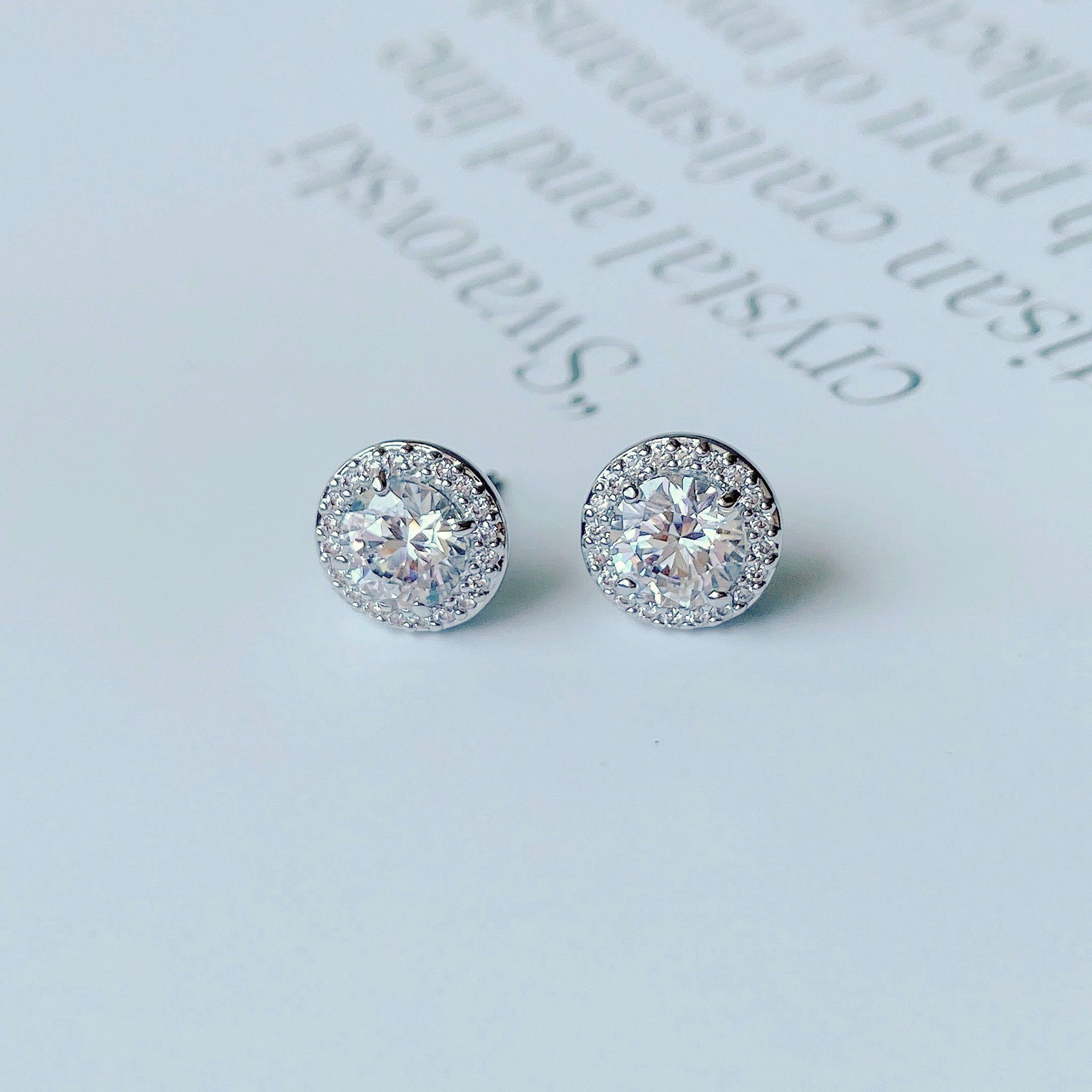  Khuyên tai Constella nụ màu trắng - vàng hồng - Swarovski Constella stud earrings Round cut, Pavé, White, Rhodium plated/Rose gold-tone plated 