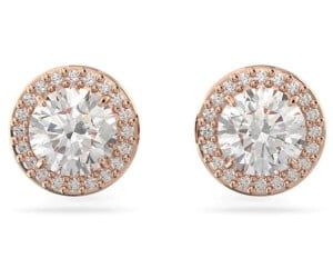  Khuyên tai Constella nụ màu trắng - vàng hồng - Swarovski Constella stud earrings Round cut, Pavé, White, Rhodium plated/Rose gold-tone plated 