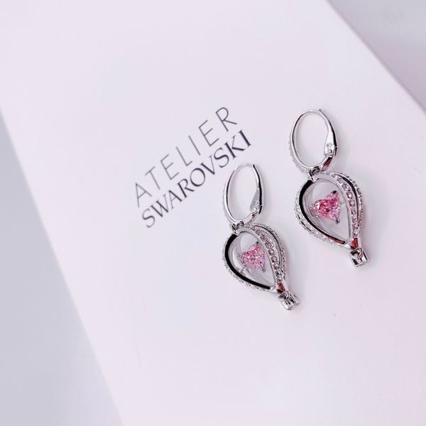  Khuyên Swarovski dancing khinh khí cầu hồng - Swarovski Rhodium Plated Pink Into The Sky Drop Pierced Earrings 