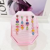  Gema drop earrings Asymmetrical design, Mixed cuts, Long, Multicolored, Rhodium plated 
